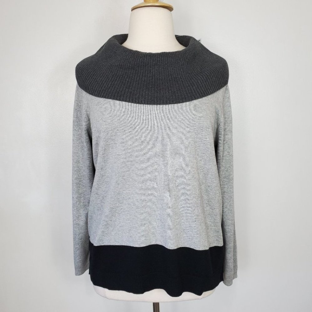 Karen Scott Color Gray Black Color Block Cowl Neck Sweater NEW NWT Size XXL